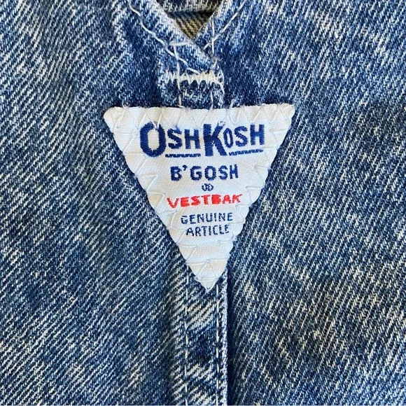 Vtg 80s Oshkosh Acid Wash Denim Overalls Size 18mo Classic Retro Country Blue - Picture 9 of 11